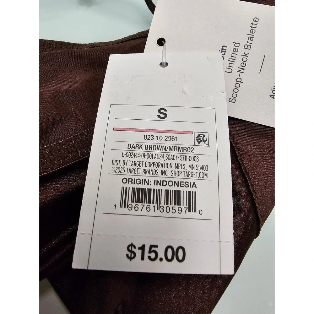 Auden Dark Brown Satin Unlined Scoop-Neck Bralette‎ Small NWT C-002444-01-001